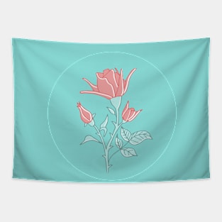 pink rose on turquoise green Tapestry