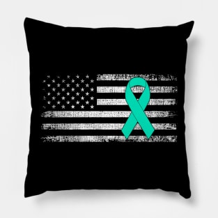 Cervical Cancer Awareness Ribbon Classic American Flag Pillow
