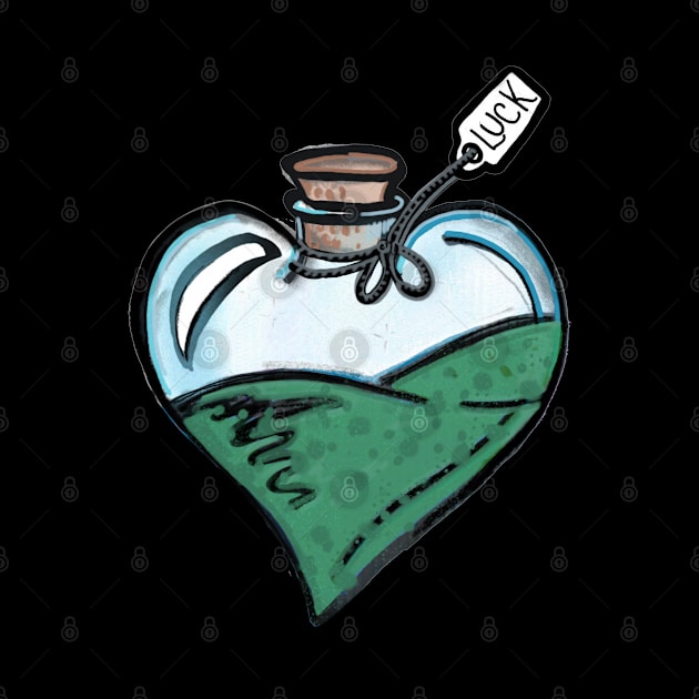 Good Luck Potion - green liquid in a heart bottle by Tenpmcreations