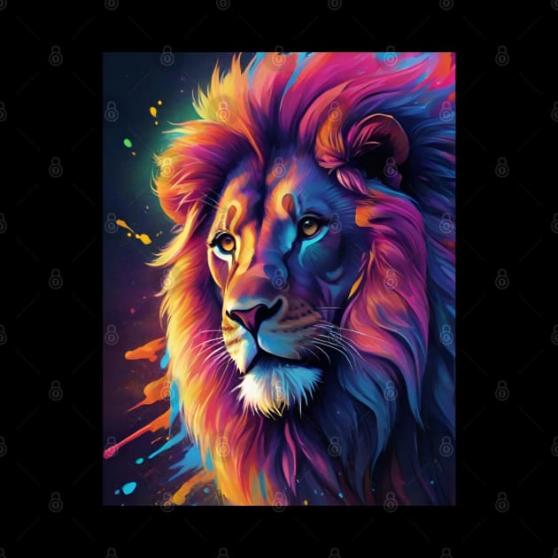 Lion Face Close Up with Multiple Colours by Rossie Designs