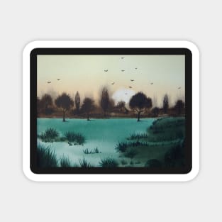 scenic landscape sunset over woodland landscape Magnet