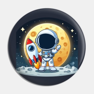 astronaut in space with rocket Pin