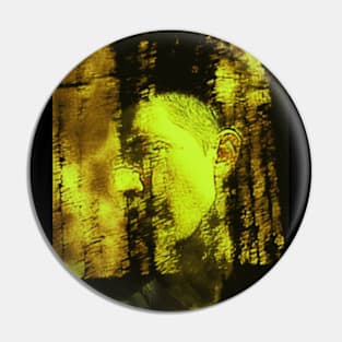 Portrait, digital collage and special processing. Masterpiece. Man looking to car window, reflection. Autumn, bright yellow sun. Pin