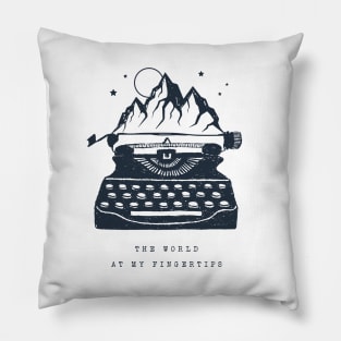 Creative Illustration. Mountains, Stars And Typewriter. Inspirational Quote Pillow