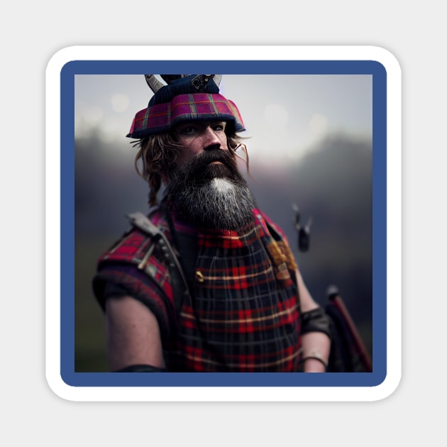 Scottish Highlander in Clan Tartan Magnet by Grassroots Green