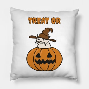 Crying Cat Meme In Jack O Lantern For Halloween Pillow