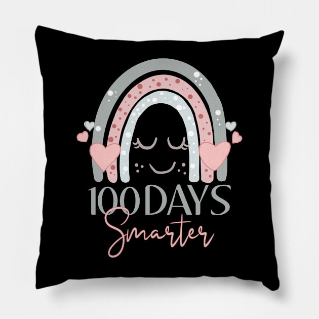 100 Days Smarter 100th Day of School Rainbow Teacher Pillow by drag is art