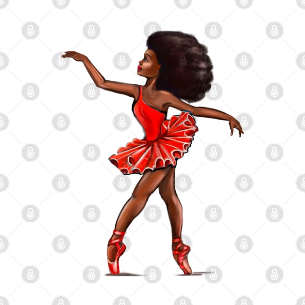 Ballet in red pointe shoes - ballerina with Afro hair doing pirouette in red tutu and red shoes  - brown skin ballerina by Artonmytee