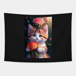 Adorable Cat Illustration- Modern Digital Art Tapestry