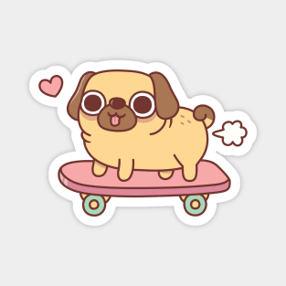 Cute Farting Pug On Skateboard Funny Magnet