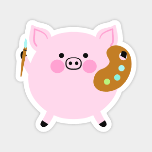 Cute Artist Pig Magnet