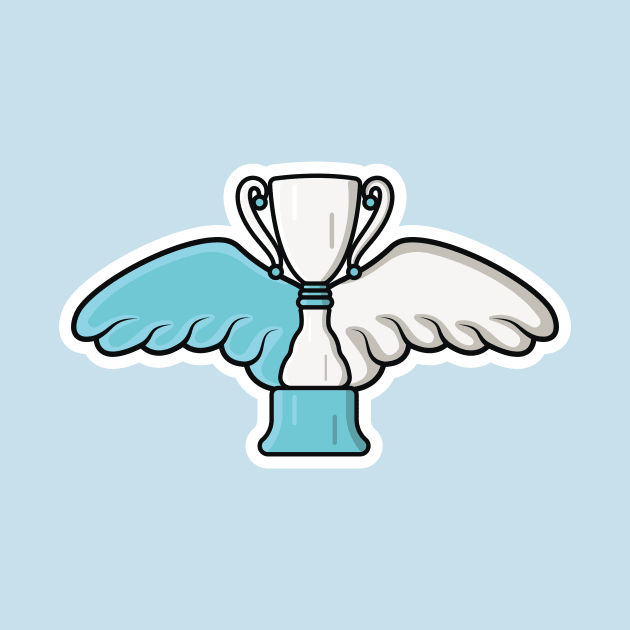 Flying Metal Trophy with Bird Wings vector illustration. Winner reward objects icon concept. School and Sports competition winner trophy and wings vector design. by AlviStudio