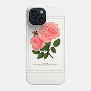 Pink rose, La France Lithograph (1900) Phone Case