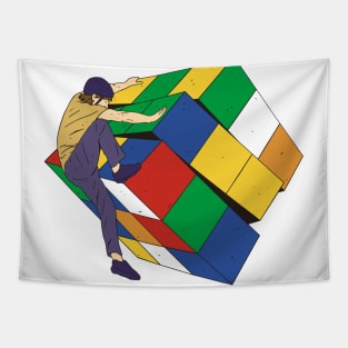 man-climbing-rubik-cube Tapestry