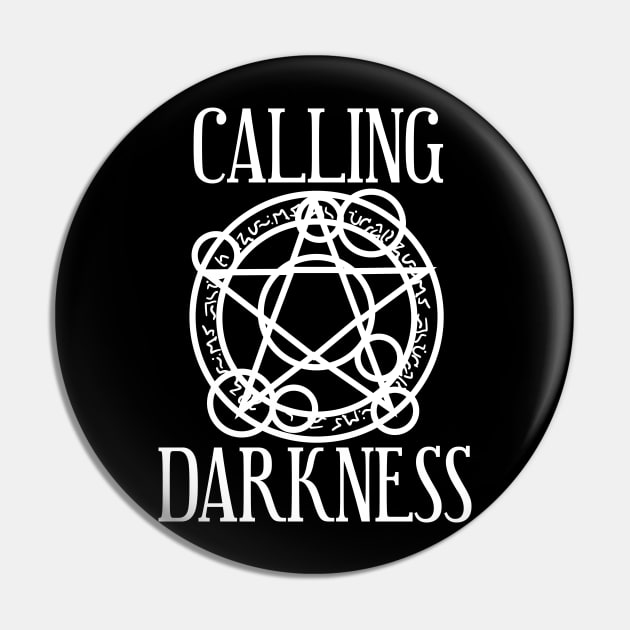 Calling Darkness White Logo Pin by Calling Darkness Podcast