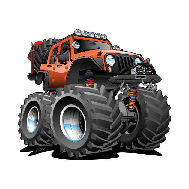 Off road 4x4 orange jeeper cartoon by hobrath