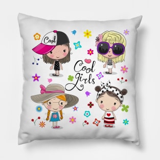 Cute cool little girls with flowers Pillow