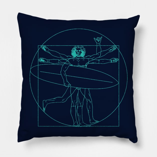 Funny Vitruvian Man Surfer Da Vinci Pillow by SLAG_Creative