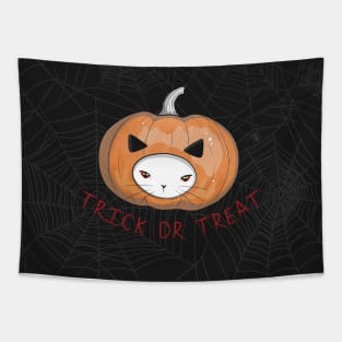 Halloween Pumpkin Head Cat Tapestry