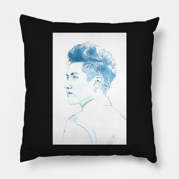 EXO Kris Watercolour Design by NiamhYoungArt Pillow by NiamhYoungArt