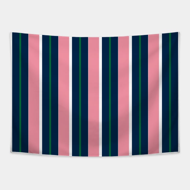 Navy, Pink, Green, White Preppy Stripes Tapestry by PSCSCo