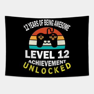 12 Years Of Being Awesome Level 12 Achievement Unlocked Birthday Gamer Son Brother Tapestry