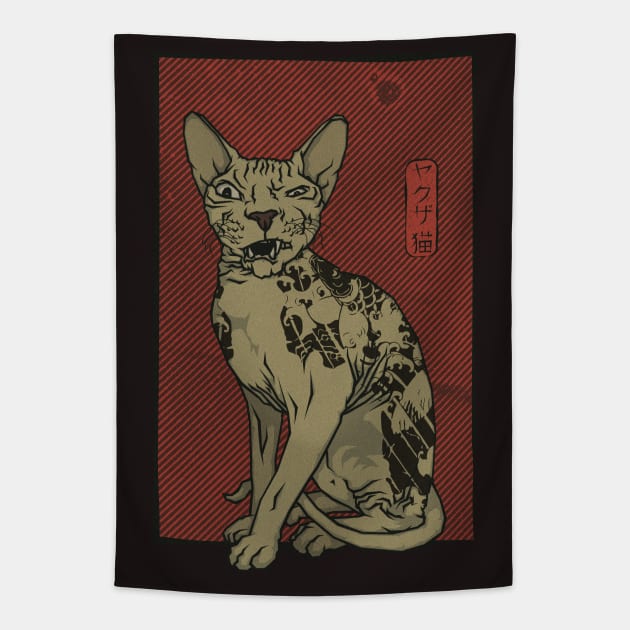 Yakuza Irezumi Tattoed Sphynx Cat Tapestry by MythoCulture