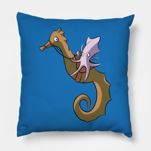 Squid Riding a Seahorse Pillow