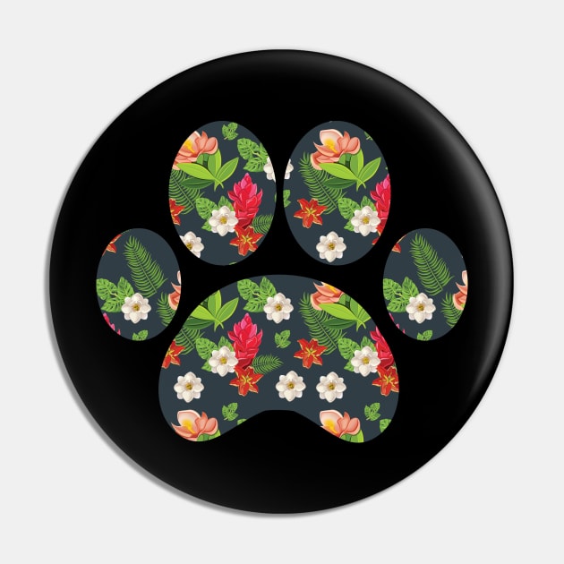 Cute Puppy Paw Floral Pattern Design Pin by KawaiiAttack