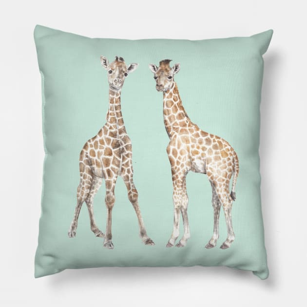 Baby Giraffes Pillow by wanderinglaur