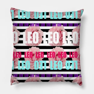 Colorful Monogram Leo Zodiac Sign Pink Peony Flowers Pillow