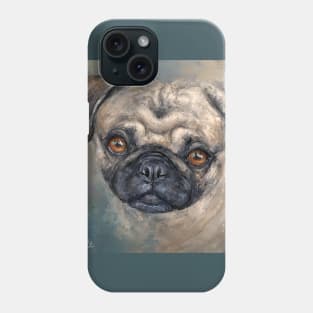 Contemporary Painting of a Gorgeous Pug in Blue Beige Background Phone Case