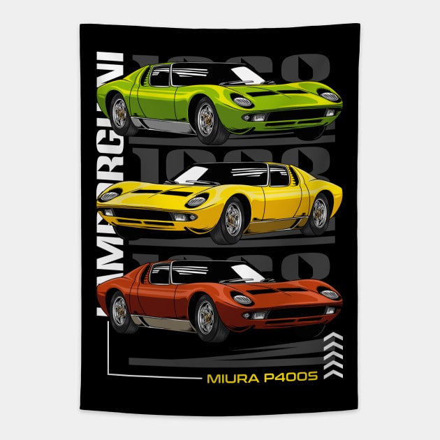 Retro Miura Exotic Car Tapestry by milatees