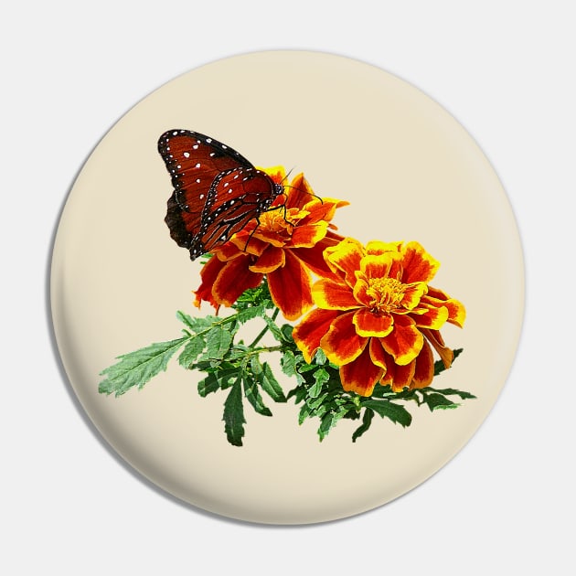 Marigolds - Queen Butterfly on Marigold Pin by SusanSavad