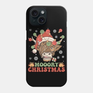 Scottish Highland Cow With Santa Hat Funny Moory Christmas Phone Case