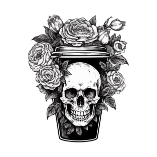 Coffee skull and flowers aesthetic T-Shirt