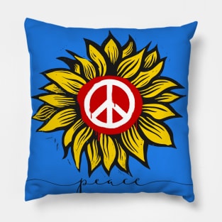 Peace for Ukraine! with Ukraine's National Sunflower and Peace Symbol Pillow