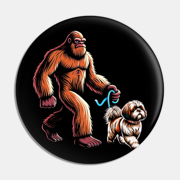 Bigfoot Walking Shih Tzu Chic Stylish Tee for Admirers Pin by Gamma-Mage