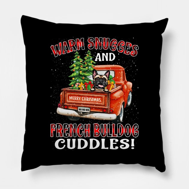 Warm Snuggles And French Bulldog Cuddles Ugly Christmas Sweater Pillow by intelus