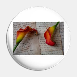 Calla Lillies On Old Letters Pin