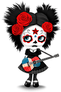 Sugar Skull Girl Playing Dominican Flag Guitar Magnet