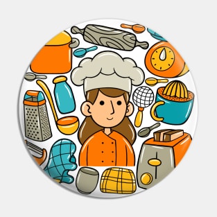 Woman Chef Kawaii Doodle Pin