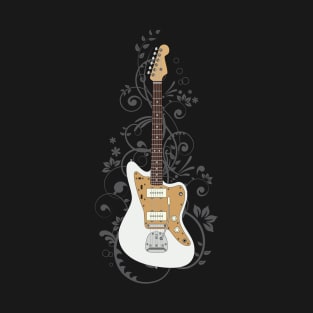 Vintage White Offset Style Electric Guitar Flowering Vines T-Shirt