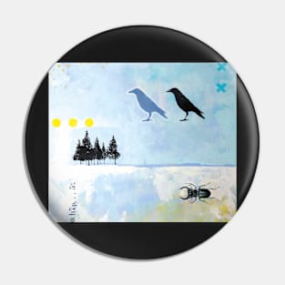 Picture of an original painting, crow black and blue Pin