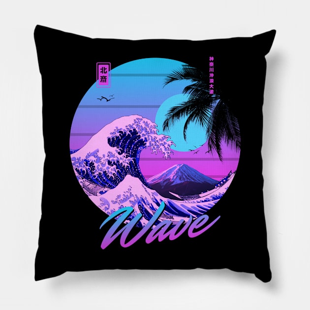 Hokusai vaporwave Pillow by mrcatguys