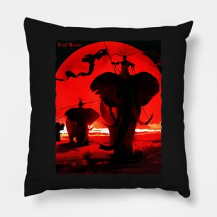 Elephant Under the Red Moon Pillow