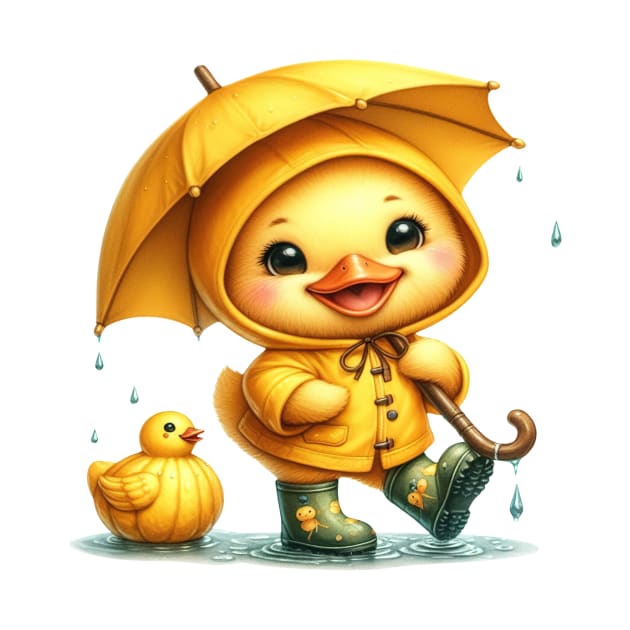 Cute Yellow Duck Holding an Umbrella by 1AlmightySprout