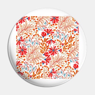 Spring pink, blue and orange floral pattern Pin
