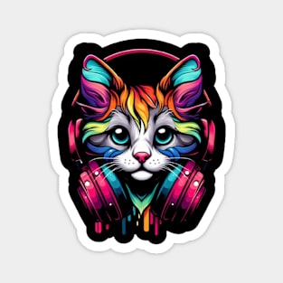 COLORFUL CAT WEARING A HEADPHONE Magnet