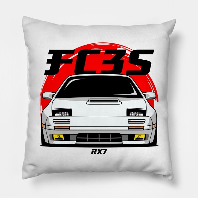 White FC RX 7 Pillow by GoldenTuners